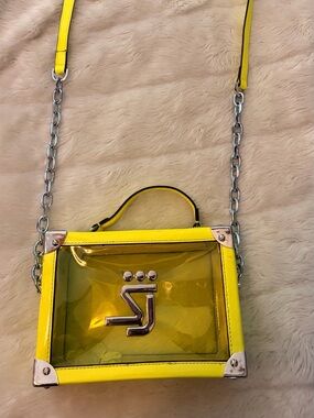 SJ Logo Yellow Transparent Crossbody Bag with Chain Strap